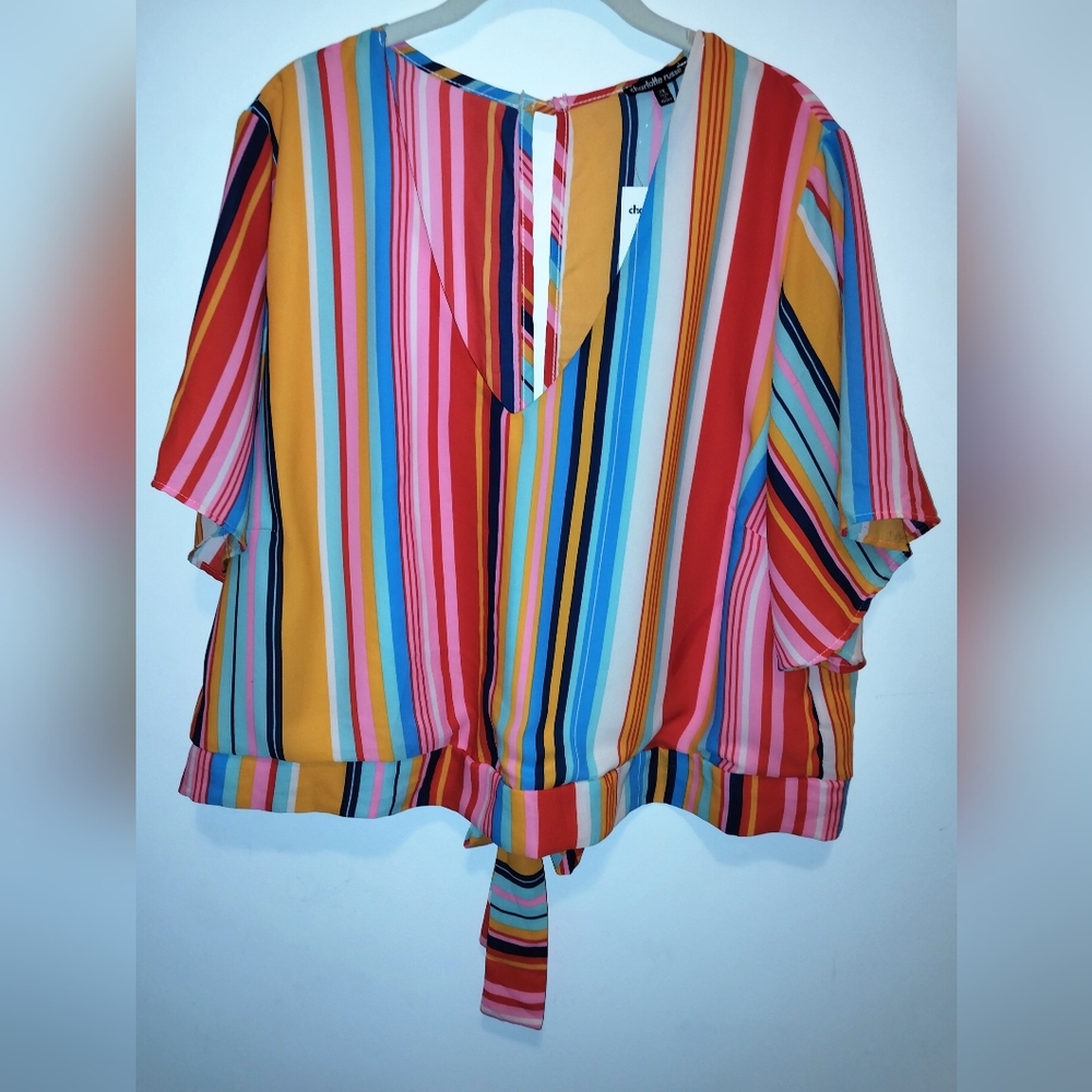 NWT Charlotte Russe Women's Striped Multicolor Tie Back Blouse 2X